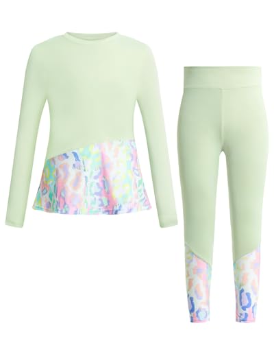 JiAmy Girls Athletic Sets 2 Piece Tie Dye Patchwork Activewear Tracksuits Kids Leggings Sweapants Outfits 5-10 Years