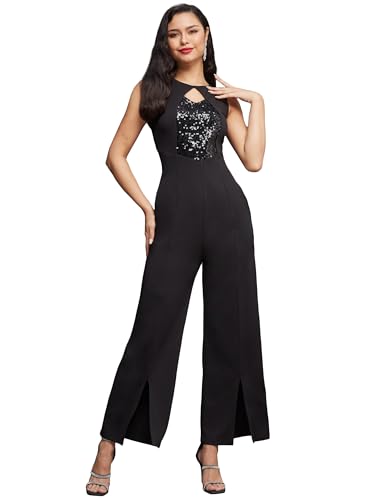Image of Miss Chase Women's Keyhole Neck Regular Sleeve Regular Length Jumpsuit with Pockets