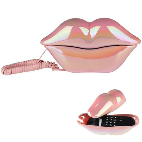 Teléfono fijo decorativo con forma de labios color rosa