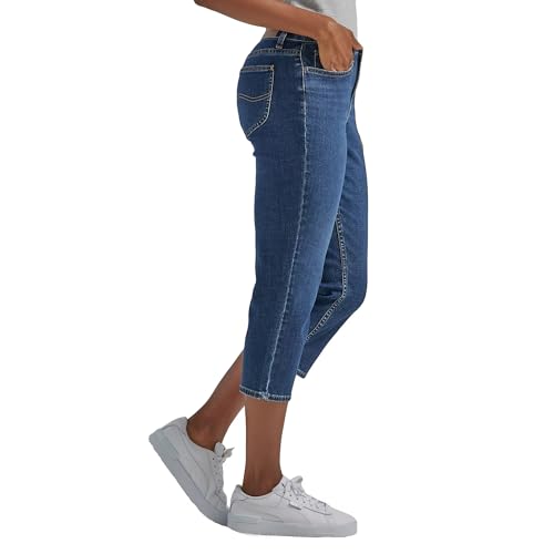 Lee Women's Midrise Denim Capri Jeans/Pants (Stormy Lines Medium Wash) (US, Numeric, 22, Regular, Regular, Medium Wash Stormy Lines)3