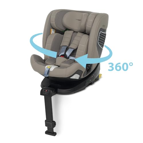 Foppapedretti Seggiolino Auto FP360 I-Size, Seduta Girevole a 360°, per bambini da 40 a 150 cm di altezza, 0-12 anni, conforme ECE R129, Fissaggio Dualfix (Isofix e non), Safe Body Protection, Desert