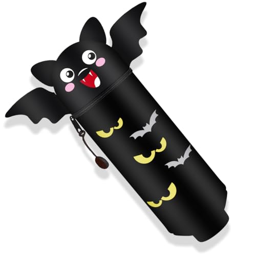 GDFJBG 2-in-1 Weiche Federmäppchen - Kawaii Halloween Silikontasche Federmäppchen, mäppchen - Stand Up, Tier Stifthalter, Stifte Mäppchen, Stifthalter Bleistifttasche Mädchen Junge (Fledermäuse)