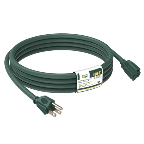 Image of EP 10FT Outdoor Extension Cord, 16 /3 SJTW Heavy Duty Green, ETL Listed