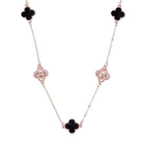Gehena by Estele Fashion Jewellery Pendant Necklace for Girls and Women Rosegold Plated Black Enamel Elegant Clover Leafy Designed Long Pendant Necklace with Adjustable Chain Versatile Chic for Women (B0D76T5CFX) Amazon Price History, Amazon Price Tracker