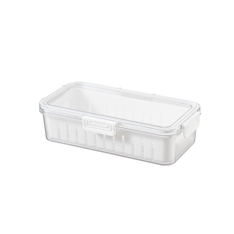 Frianchlly 1PCS Produce Saver Rectangular Food Storage Container, White, 11.5 x 3 x 3 Inches, Airtight, Leak Proof, Reusable, Durable, Dishwasher Safe