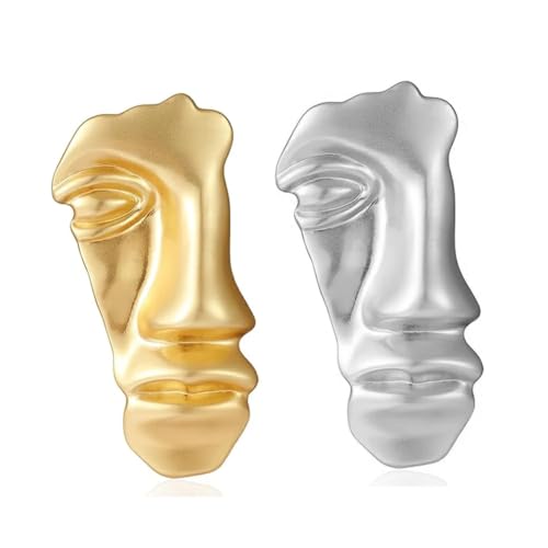 Image of 2Pcs Vintage Mask Brooch Minimalist Metal Figure Face Pin for Women Men