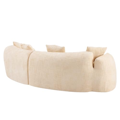 Image of 109-Inch Curved Boneless Modular Sofa Compressed 4-Seat Cloud Couch with 4 Pillows, Modern Curved Boneless Foam Sofa Floor Deep Seat Cloud Couch for Living Room Bedroom