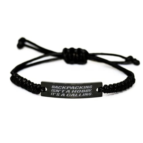 Backpacking Gifts For Friends, Backpacking Isn't., Inspirational Backpacking Black Rope Bracelet, Engraved Bracelet From Friends, Thoughtful gifts for friends, Gift ideas for friends, Best friend