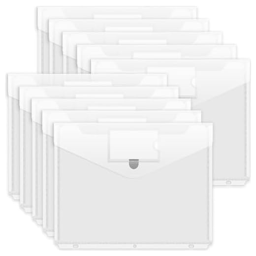 Forvencer Binder Pocket, 10 Pack Super Heavyweight Poly Binder Pocket with Hook and Loop Fasteners Closure, Binder Folders Side Loading, 3 Ring Binder Pocket, Letter Size, Clear