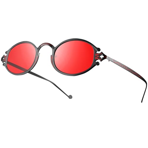 WMG Retro Oval Sunglasses for Men and Women- Small Hippie Glasses Steampunk Style