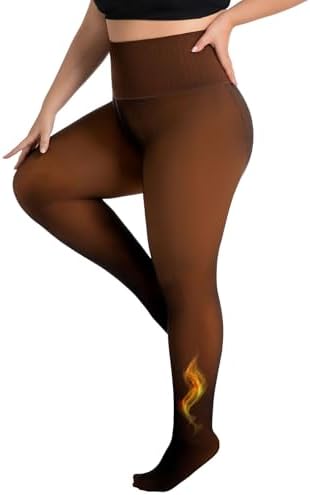 High Waisted Lightweight Fleece Tights,Seamless Control Top Compression Fake Translucent Dark Skin Shaping Insulated Legging