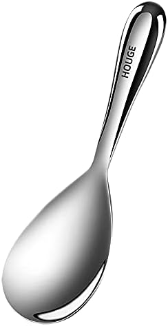 AHOUGER Rice Paddle Rice Spoon Stainless Steel Kitchen Utensil,Excellent Sturdy Rice Scooper No Rust Rice Cooker Spoon NonStick Rice Spatula,Serving Spoon for Rice,Silver