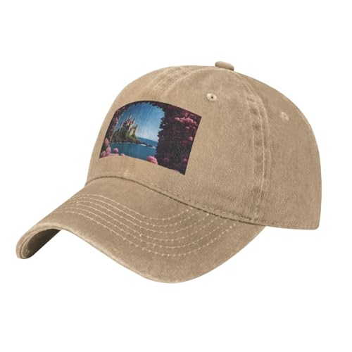 Belle île avec des fleurs imprimées casquette de baseball, unisexe, réglable, casquette de golf/tennis/plage/randonnée noir, Naturel, taille unique