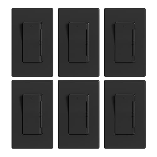 Image of ELEGRP Digital Slide Dimmer Light Switch, Dimmer Switch with Decorative Frameless Design Wallplate for LED /CFL, Incandescent,Halogen Bulbs, Single Pole /3-Way, UL Listed, 6 Pack, Matte Black