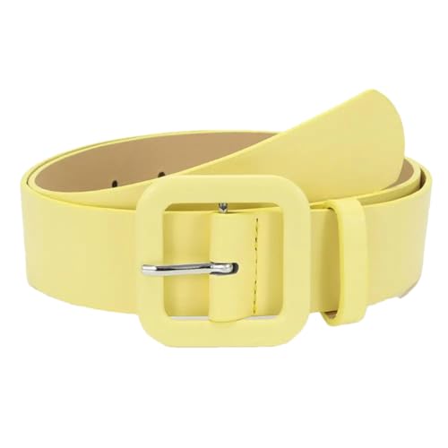 Women Fashion Solid Vintage Wide Belt Square Buckle Simple Party Belts