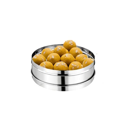 Image of JAGGERY Stainless Steel Container Useful as Tiffin or Lunch Pack /Fridge Storage Box /Steel Puri Dabba-Set of 1pcs (Dia-20.5cm, H-8) Capacity- 1800ml