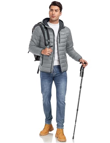 Image of Little Donkey Andy Men's Packable Puffer Jacket Lightweight Hooded Warm Winter Coat with Recycled Insulation S-3XL