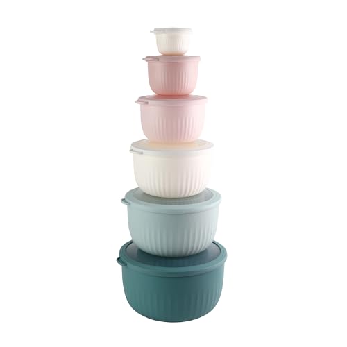 COOK WITH COLOR Prep Bowls with Lids- Wide and Deep Nesting Plastic Small Mixing Bowl Set with Lids, 12 Piece Set - Deep Bowls, Teal and Pink