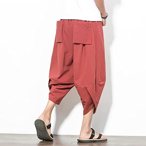 JEShifangjiusu Men's Cotton Harem Pants Sweaterpants Lightweight Casual Baggy Pants Loose Fit Elastic Waist Linen Hippie Pant2