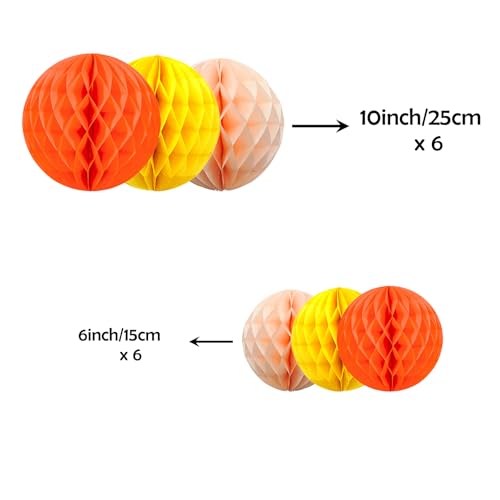 Image of ZOOYOO 12Pcs 6 inch 10 inch Honeycomb Balls Decorations Hanging Tissue Paper Pom Poms for Birthday Wedding Fall Party Thanksgiving Halloween Decorations(Orange Peach Yellow)