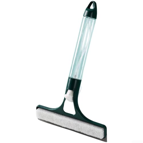Escobilla de silicona para ventana con rociador de agua, hoja de goma TPR y limpiador de esponja para limpiar vidrios y espejos con almacenamiento de agujeros para colgar (verde oscuro)