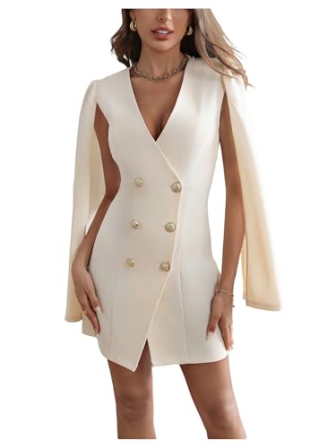 Floerns Women's V Neck Double Breasted Cape Blazer Split Sleeve