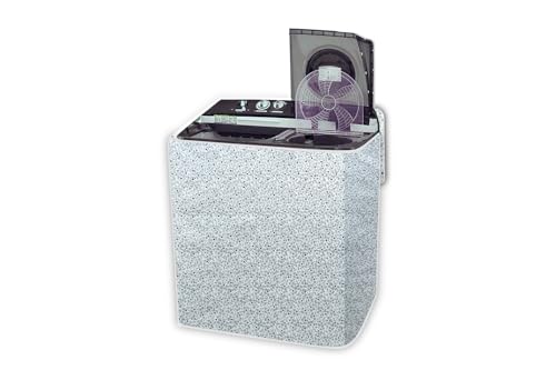 Image of The Furnishing Tree PVC Washing Machine Cover Compatible for Samsung 8 KG Semi-Automatic Top Loading WT80C4200GG /TL, Washing Machine Waterproof and dustproof, Floral Pattern Bright Grey