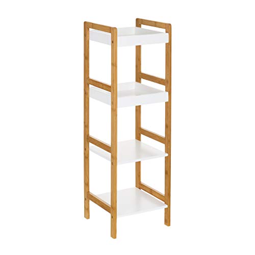 Estantería de 4 baldas nórdica Blanca de bambú para cuerto de baño Basic - LOLAhome Cover