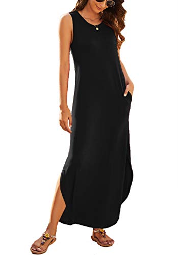 Image of Hount Women's Casual Summer Sleeveless Dress Loose Split Maxi Dresses with Pockets