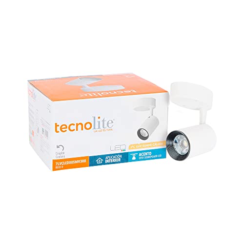 Tecnolite - Lámpara de Techo para Interior de Casas Beid II, Color Blanco, Función Dirigible hacia Diferentes Ángulos, Spot LED de Sobreponer. Potencia 4.7 Watts, Foco Incluído