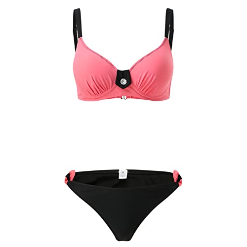 Conjunto De Bikini Triángulo Liso for Mujer Traje Baño Dos Piezas con Tirantes Push Up Sexy Rosa(Rd2,L)