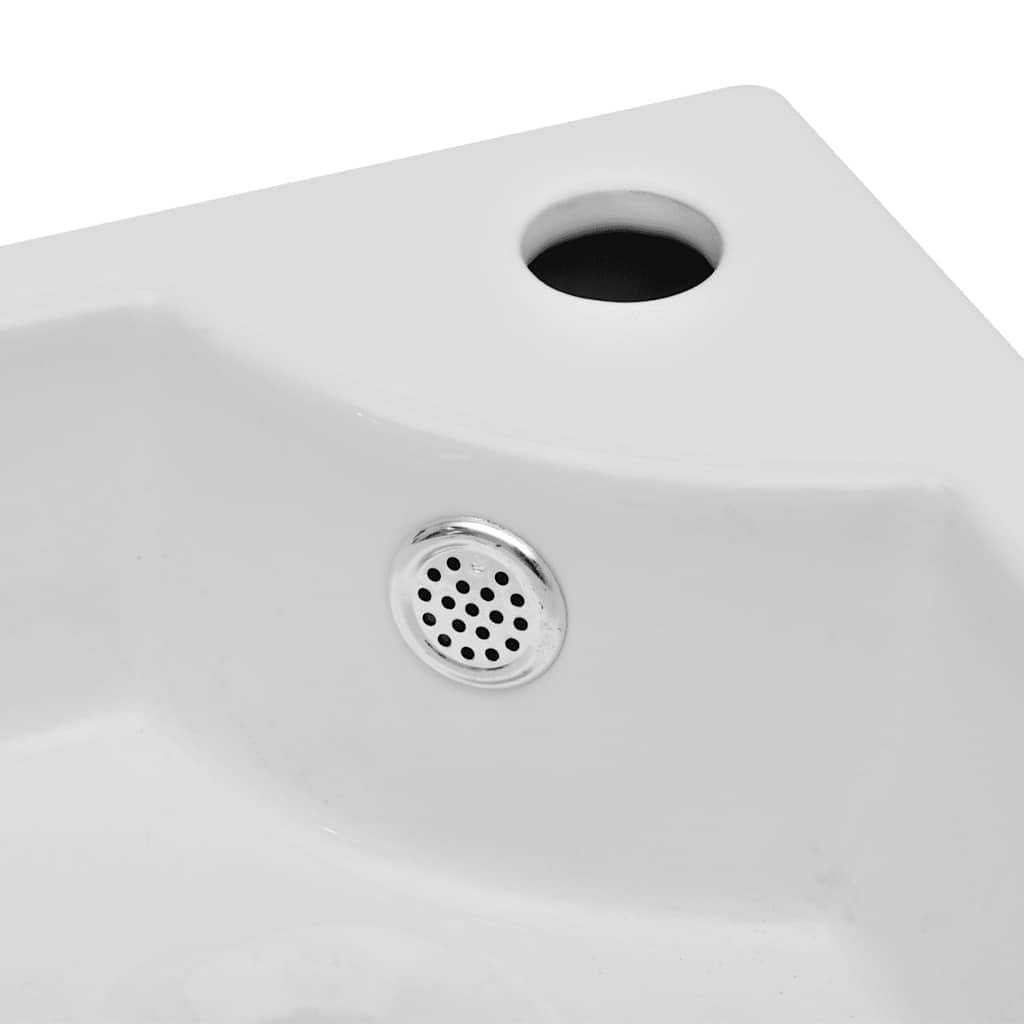 Lavabo de esquina de cerámica, color blanco, 45 x 32 x 12,5 cm