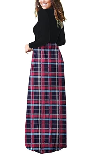 Image of AUSELILY Womens Long Sleeve Maxi Dress Casual Empire Waist with Pockets | Versatile year round long dress for spring, fall, winter, available in floral prints and solids