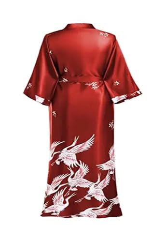 Bata de boda tipo kimono largo para mañanas relajadas de satén con estampado 3