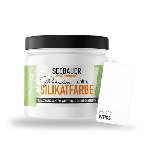 SEEBAUER diy Silikatfarbe Weiß 300ml für Innen (No. 000 Weiß) Atmungsaktive Mineralfarbe für Allergiker - Abwaschbare Wandfarbe - Farbtöne hohe Deckkraft