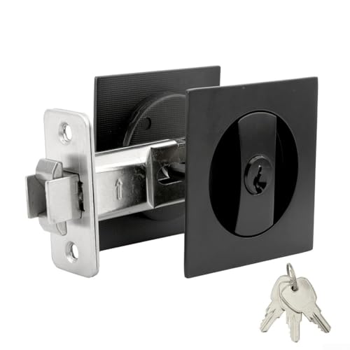 Cerradura Empotrada Cuadrada para Puerta Corredera en Acabado Negro Mate con Herrajes de Privacidad de Zinc para Puertas de Dormitorio o Baño miniatura 1