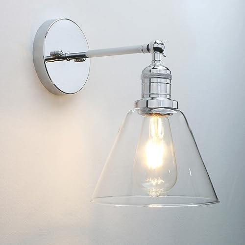 Pathson Industriel 180 degrés Ajustable Applique Murale, Cône Abat-jour en Verre Lampe Murale, Vanité Éclairage mural pour Salle de bain, Cuisine, Chambre...