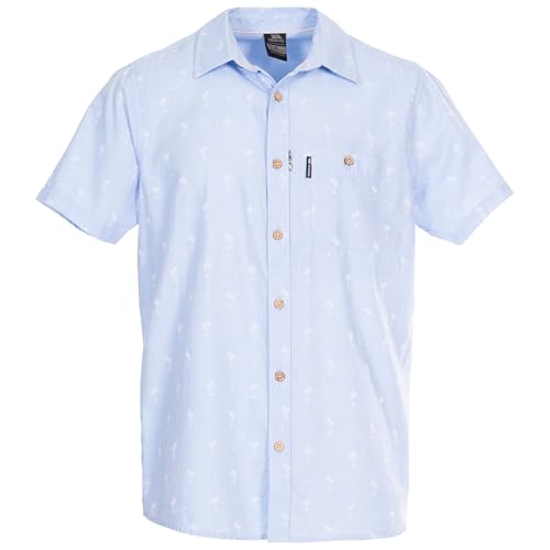 Trespass Mens Shirt Short Sleeved Slapton Palm Tree Pale Blue