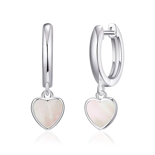Philip Jones Mother of Pearl Gemstone Heart Charm Hoop Earrings