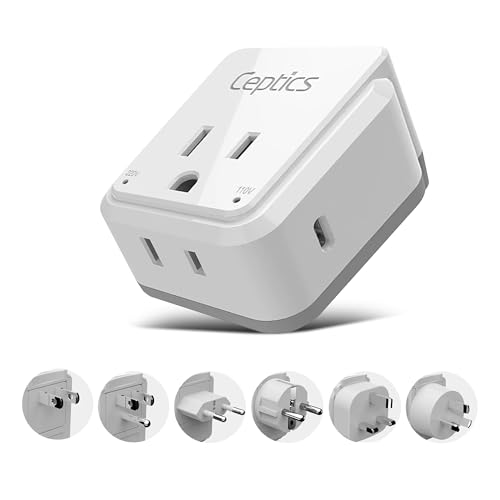 Image of Ceptics World Travel Plug Adapter Set, Safe USB-C 3.0-2 USA Socket,30W PD & QC - Compact & Powerful - Use in Europe Includes Type A, B, C, E /F, G, I SWadAPt Attachments (PAK-30-WS)
