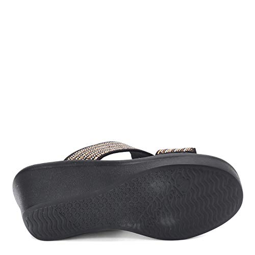 Skechers Women's Wedge Sandal, Black Multi, 10