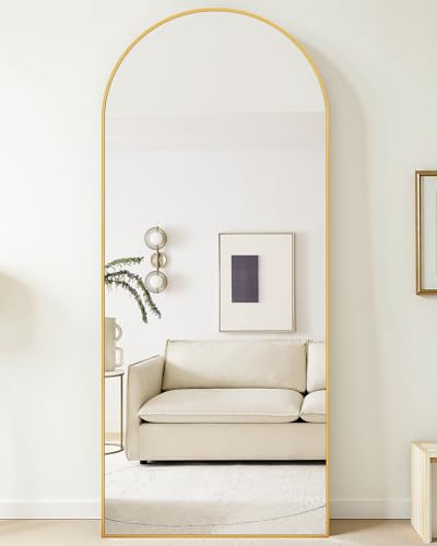 Suidia Arched Full Length Mirror, 58"x21" Floor Mirror Freestanding, Floor Standing Full Body Mirror with Stand for Bedroom, Hanging Mounted for Living Room Cloakroom, Gold