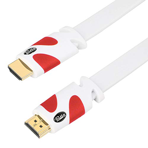 Postta Flat Hdmi Cable 40 Feet Flat Hdmi 2.0 Cord Support 4K, 3D, 2160P, 1080P, Ethernet And Audio Return-White-Red #TOP1