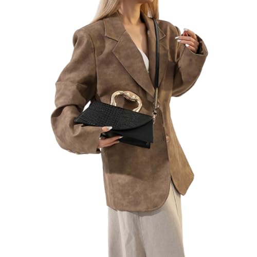 Image of Women Vegan Leather Evening Handbag Crocodile Pattern Handle Clutch Purse Cross Body Envelope Bag