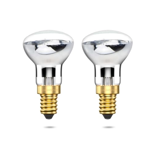 DoRight R39 E14 Bombillas reflectoras, bombilla de lámpara de lava 25W 240V foco reflector blanco cálido 2400-2600K para luces colgantes de dormitorio (paquete de 2)