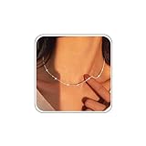 Atentuyi Collana boho sposa argentata scintillante delicata Collana semplice brillante piccola carina Catena sottile lucida Girocollo delicato corta Gioielli minimalisti donna