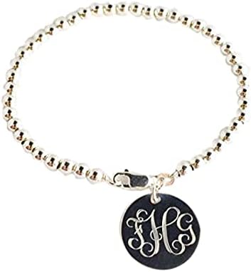 The Personal Exchange Bead Bracelet with Monogram Disc Sterling Silver