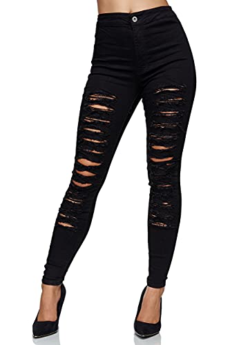 Elara Damen Jeans High Waist Destroyed Chunkyrayan 547 Schwarz-48...