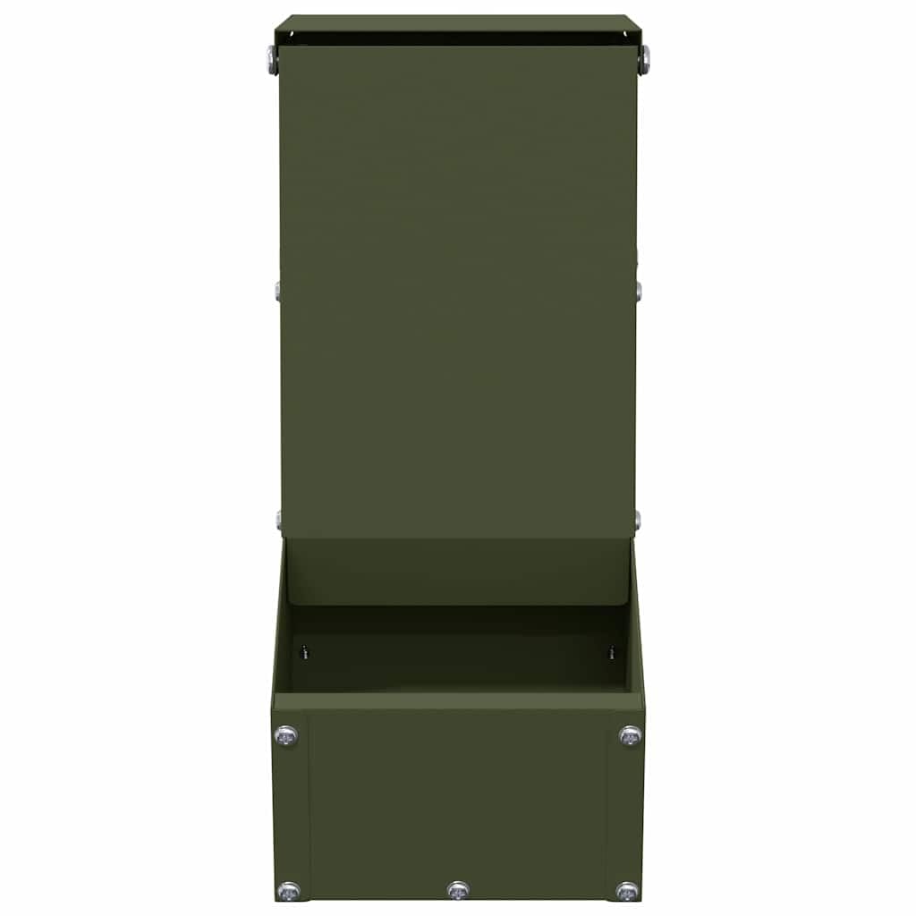 Comedero para conejos verde oliva de acero laminado en frío, 12,5 x 26 x 28,5 cm, resistente a la intemperie, para interior y exterior, con montaje en pared y práctico comedero para mascotas