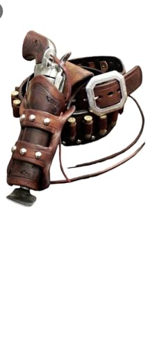 Western Leather Cartridge Belt Ammo Loops Cowboy Leather Revolver Pistaol Holster Gun Case Cover .357. 358. 38. (Brown Right Hand, Size 5 (46